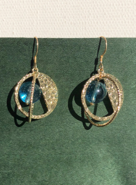 设计感清新蓝色星球纯银耳环女