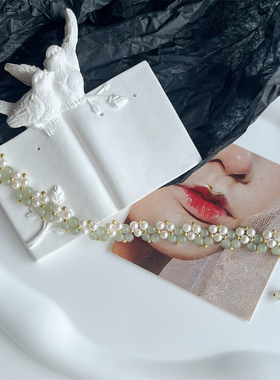 清新绿色系栀子花手工编织手链女