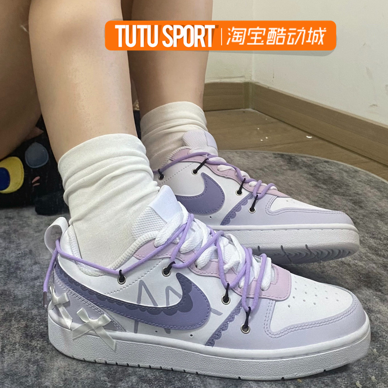 球鞋定制NIKE Court Borough Low香芋蛋糕白紫甜美女款低帮运动鞋 - 图1