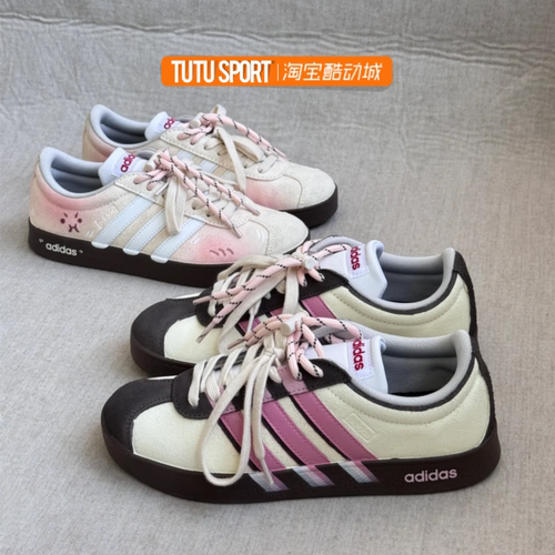 球鞋定制 Adidas Neo VL Court 奶黄包甜甜可爱防滑耐磨低帮板鞋 - 图0