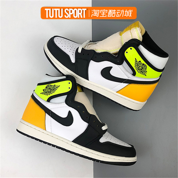 Air Jordan 1 AJ1 黄橙脚趾 荧光绿 黑黄橘 高帮篮球鞋555088-118 - 图1