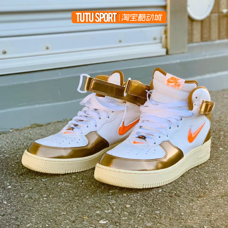 NIKE 耐克 AIR FORCE 1 MID 白蓝红白棕金空军中邦休闲板鞋DH5623 - 图0