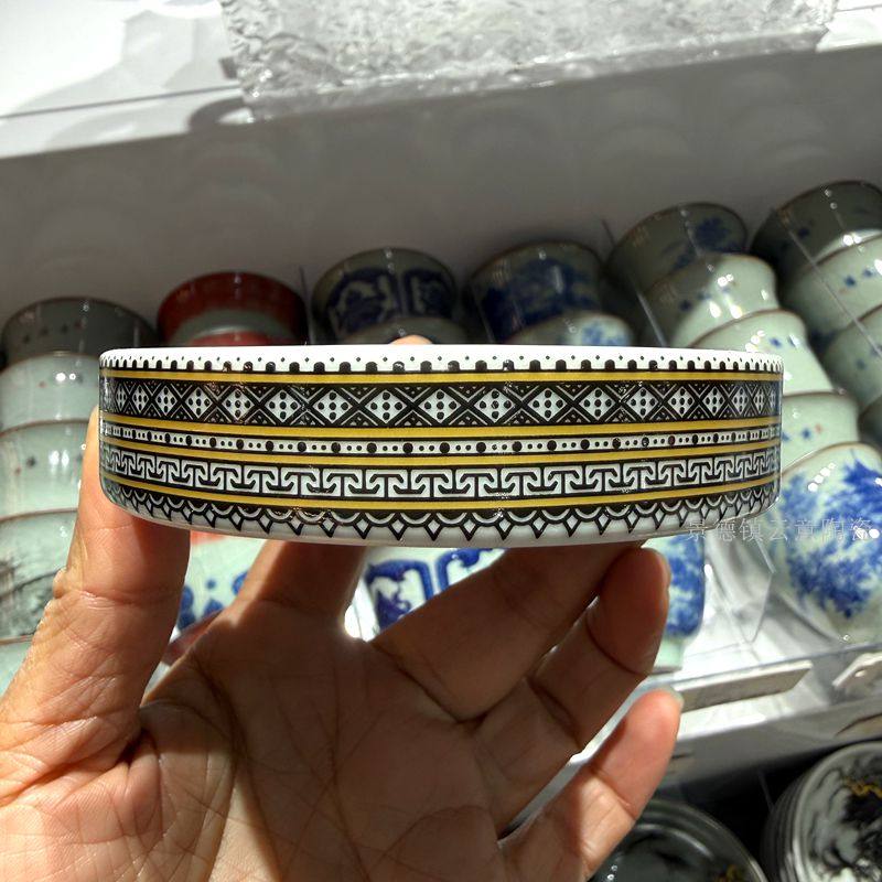 景德镇陶瓷盖置墨彩山水楼阁杯垫老陶泥中式家用壶盖垫茶托配件,淘宝优惠券,粉丝福利购,淘宝优惠卷