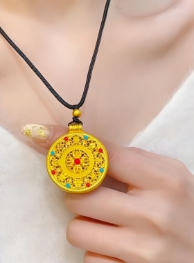 金包银珐琅彩八宝罗盘吊坠毛衣链