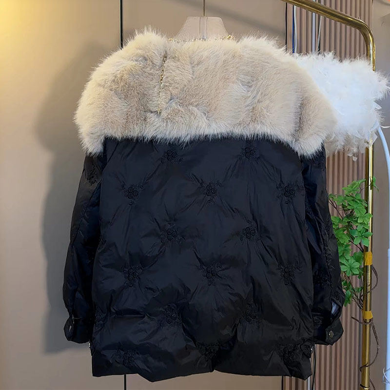 大码女装毛毛翻领长袖棉服外套胖妹妹时尚冬季款百搭减龄保暖上衣 - 图1