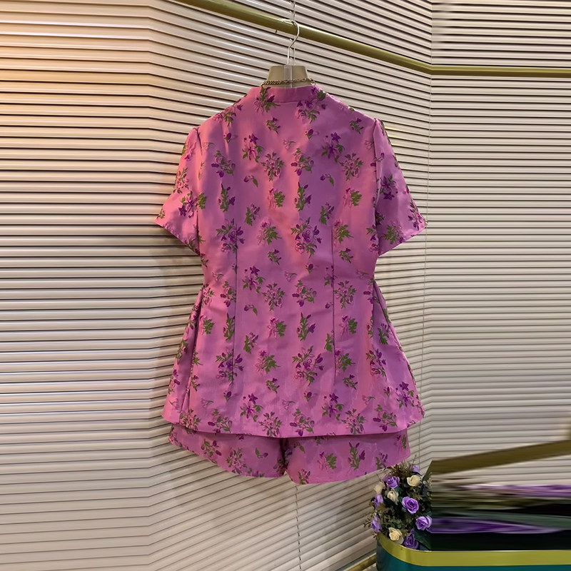 大码女装立领不规则底摆盘扣短袖上衣胖妹妹夏季款松紧腰花朵短裤,淘宝优惠券,粉丝福利购,淘宝优惠卷