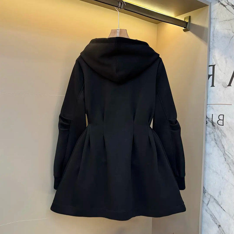 胖妹妹加肥连帽长袖收腰卫衣韩版大码女装黑色显瘦2025秋冬款上衣,淘宝优惠券,粉丝福利购,淘宝优惠卷