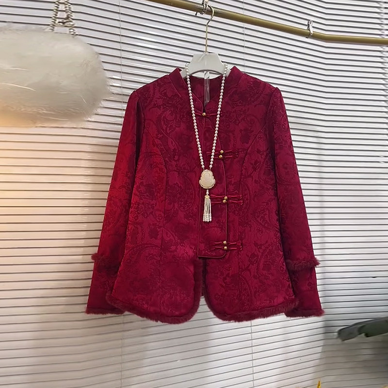 加肥立领盘扣毛毛底摆国风外套大码女装冬季款法式复古风百搭上衣,淘宝优惠券,粉丝福利购,淘宝优惠卷
