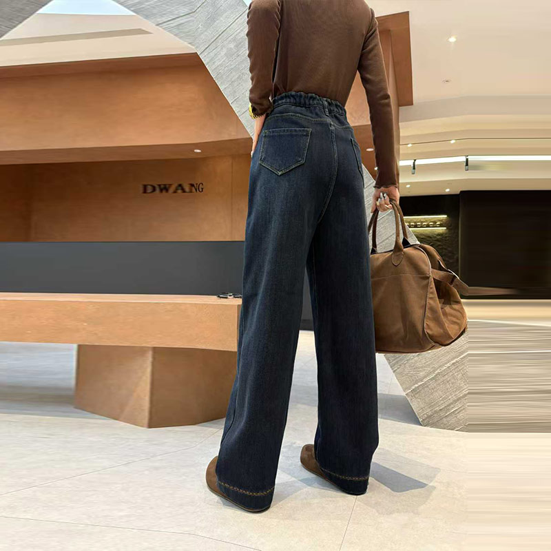 胖妹妹窄版阔腿加绒牛仔裤子大码女装显瘦秋冬款欧货百搭休闲长裤 - 图2