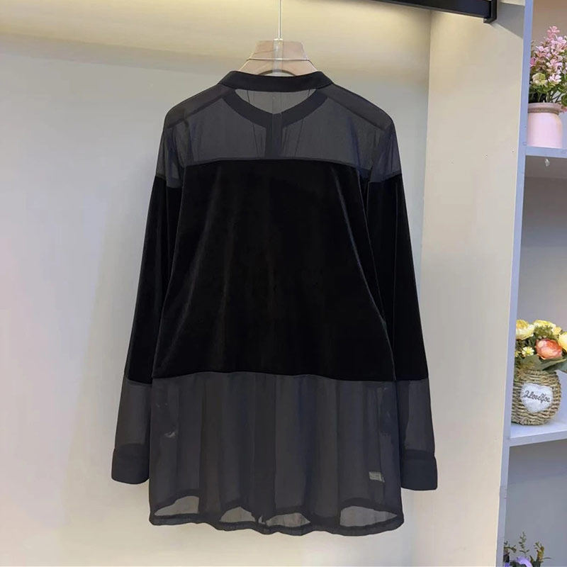 加大码女装长袖拼接网纱小衫胖妹妹法式设计感秋季款黑色百搭上衣,淘宝优惠券,粉丝福利购,淘宝优惠卷