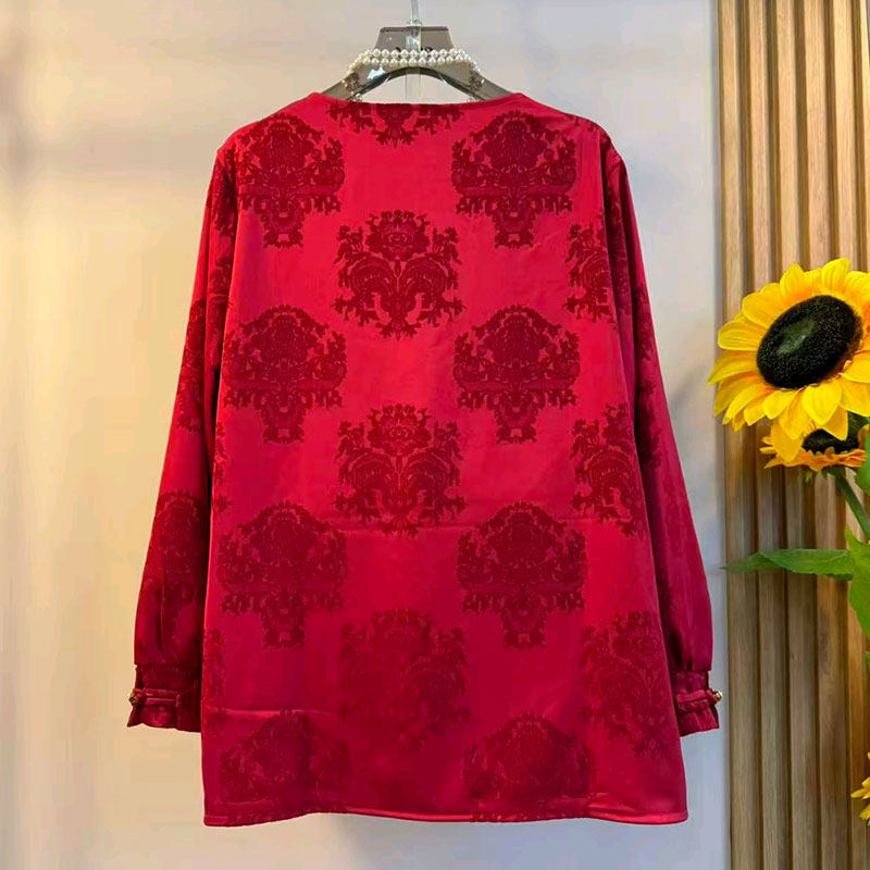 加肥洋气圆领斜盘扣花朵上衣宽松遮肚子大码女装新中式秋季款小衫,淘宝优惠券,粉丝福利购,淘宝优惠卷