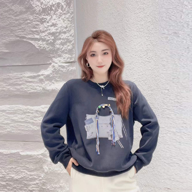 韩版胖妹妹圆领流苏图案长袖上衣学院风甜美大码女装减龄百搭卫衣,淘宝优惠券,粉丝福利购,淘宝优惠卷