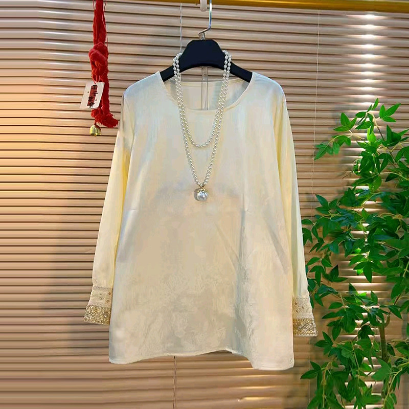 加肥大码女装圆领花纹国风马甲胖妹妹气质复古风时尚拼色袖口小衫,淘宝优惠券,粉丝福利购,淘宝优惠卷