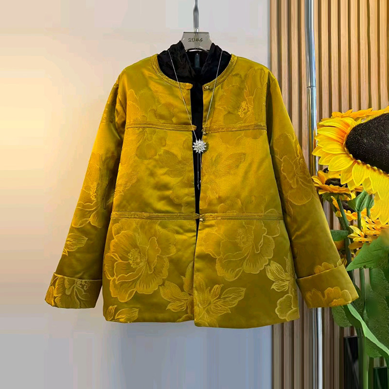 加大码女装圆领长袖开衫暗花棉服外套胖妹妹冬季款时尚新中式上衣,淘宝优惠券,粉丝福利购,淘宝优惠卷