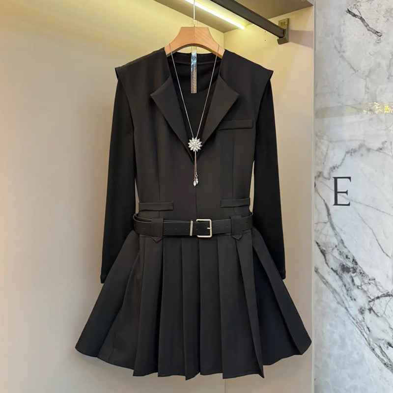 胖MM加肥长袖打底纱腰带百褶裙摆马甲裙大码女装秋季款通勤两件套,淘宝优惠券,粉丝福利购,淘宝优惠卷