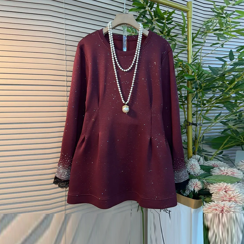 胖妹妹圆领收腰压褶长袖上衣韩版大码女装加肥宽松和肚子百搭卫衣,淘宝优惠券,粉丝福利购,淘宝优惠卷