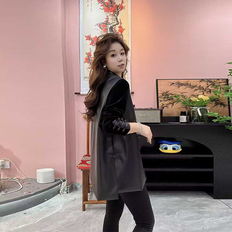 胖MM加肥立领盘扣皮马甲大码女装气质欧洲站时尚黑色洋气百搭坎肩,淘宝优惠券,粉丝福利购,淘宝优惠卷