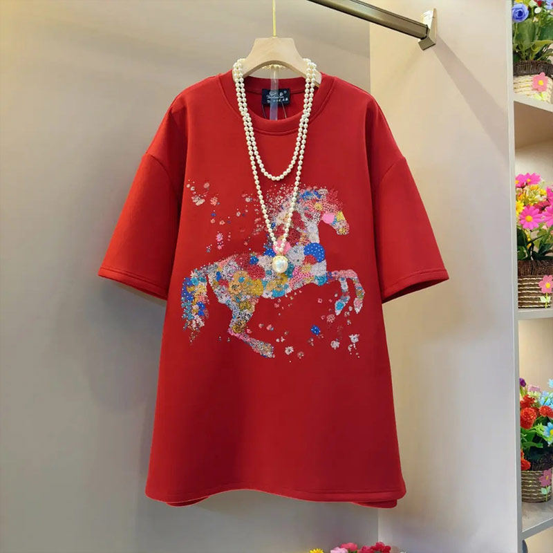 加肥彩色花朵图案短袖上衣胖妹妹2026新年款百搭减龄本命年T恤衫,淘宝优惠券,粉丝福利购,淘宝优惠卷