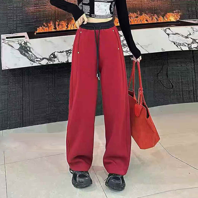 胖妹妹加肥拼色高腰阔腿长裤宽松遮胯大码女装纯色简约休闲裤子潮,淘宝优惠券,粉丝福利购,淘宝优惠卷