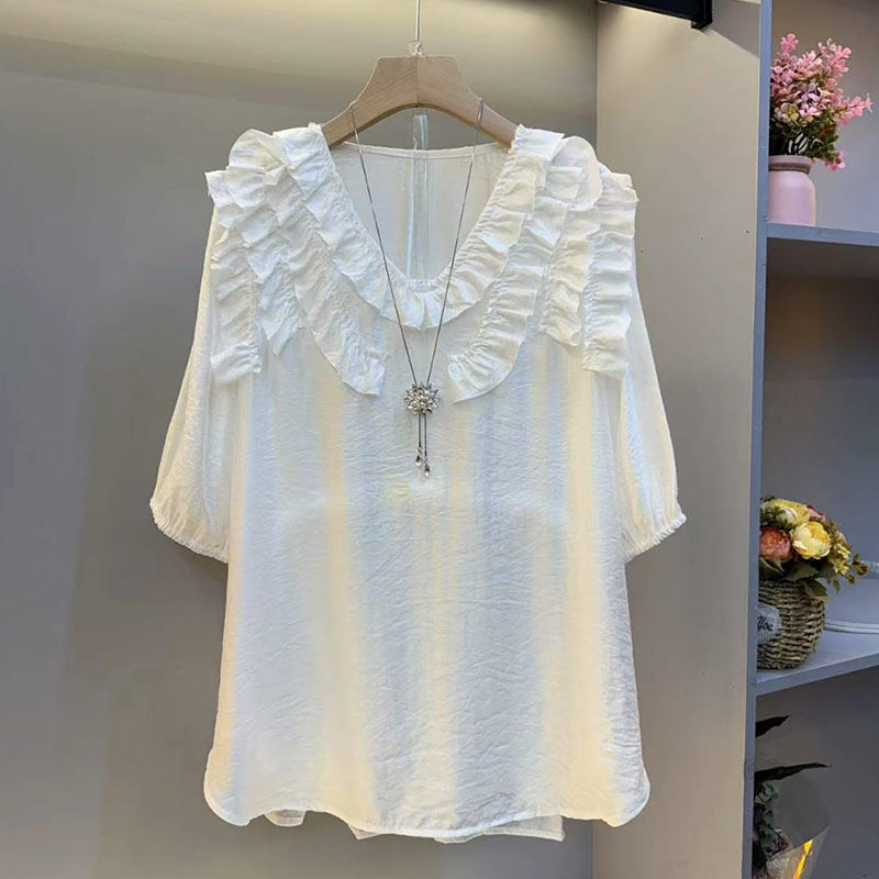 胖MM多层飞边短袖上衣2025夏季新款大码女装甜美减龄宽松休闲小衫,淘宝优惠券,粉丝福利购,淘宝优惠卷