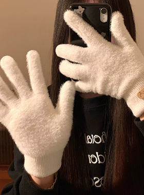 加绒保暖防风触屏针织手套女