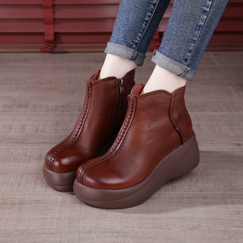 9081中缝厚底靴软底真皮松糕妈妈鞋马丁靴皮靴短靴冬新款单靴复古,淘宝优惠券,粉丝福利购,淘宝优惠卷