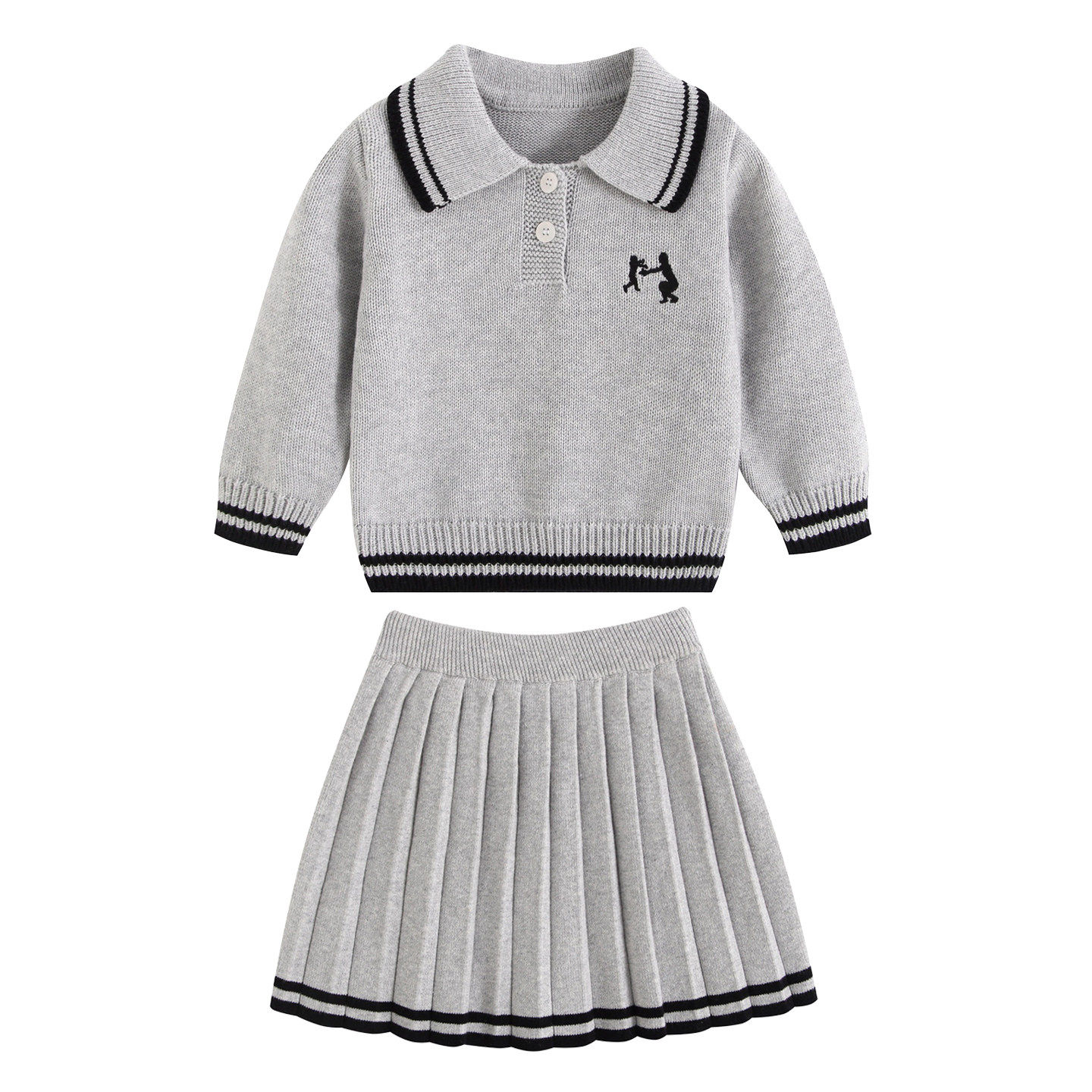 女童学院风针织套装2026韩版春秋新款翻领上衣洋气百褶裙子两件套,淘宝优惠券,粉丝福利购,淘宝优惠卷