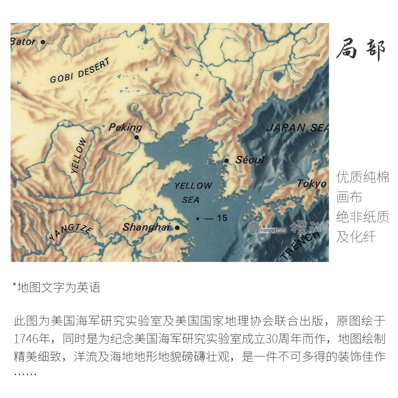 世界洋流图海底地貌地形图高清定制尺寸大小布画芯客厅装饰画-图2