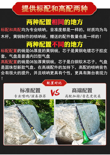 朝凤燕京唢呐乐器全套专业黑檀乌木降b调民间红白喜事初学大中号 - 图0