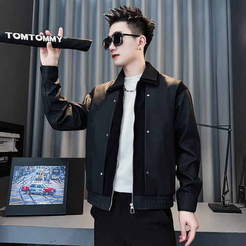 痞帅炸街皮衣男士超火皮夹克2025新款爆款秋冬高级感撞色加厚外套 - 图2
