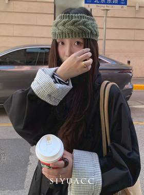 秋冬麻花宽边发带保暖毛线头带女