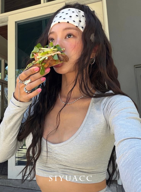 美式Y2K波点宽边针织发带头带女