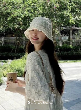 jennie同款白色泡泡纱帽子遮阳帽