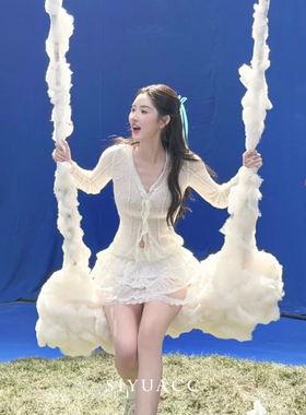 王玉雯同款蓝色蝴蝶结飘带发夹女