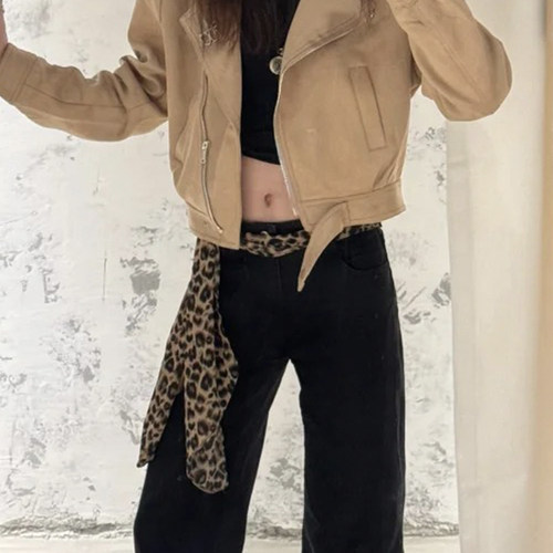 复古豹纹丝巾秋冬新款时尚百搭系腰腰带百搭围巾飘带围脖配饰女 - 图2