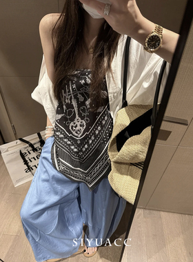 复古甜酷黑色条纹腰果花大方巾ins韩系辣妹y2k腰带绑带辣妹丝巾女