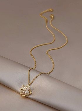 法式感气质简约金色转动四叶花冷淡风轻奢锁骨链欧美ins潮流