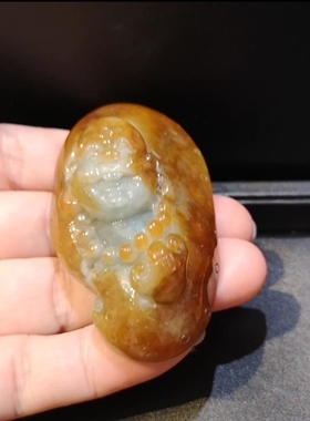 盈玥珠宝特色款缅甸翡翠红翡巧雕件福袋佛公项链挂仲手把件