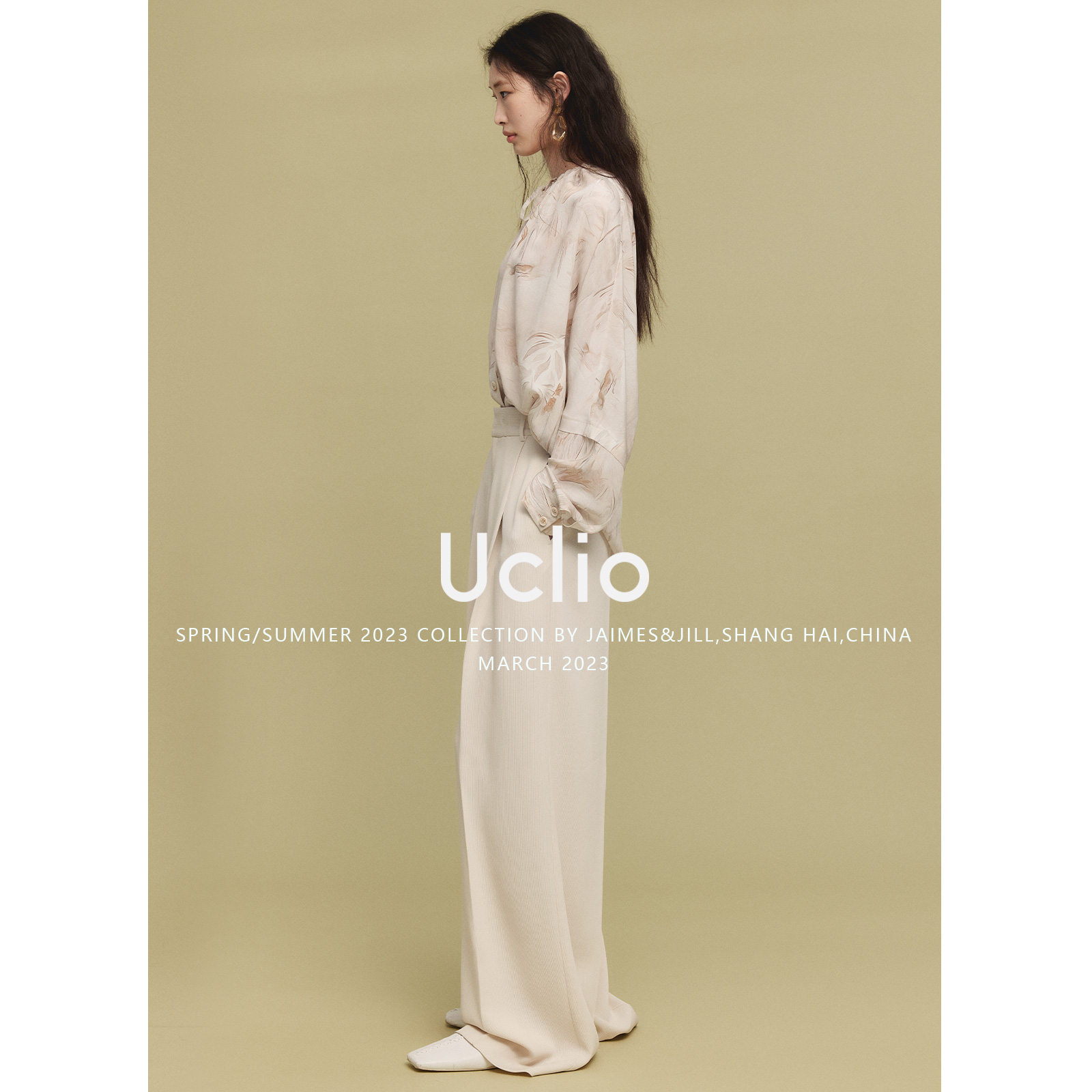 uclio[光影繁花] 茶白100真丝 原创手绘宽松廓设计感环保印花衬衫 - 图3