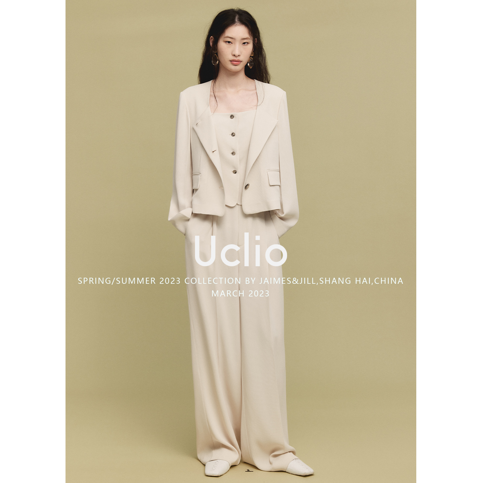 uclio[光影宛如昨]茶白色三醋酸高密纹理空气神裤垂坠感阔腿裤-图1