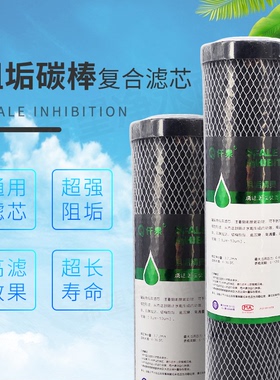 10寸复合阻垢烧结炭滤芯 阻垢精灵家用直饮机除水垢 进口椰壳