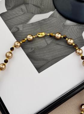 高级感轻奢S925摩卡金棕珍珠项链