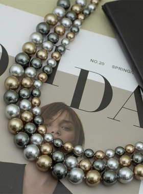 【高级咖色之美•三色混彩】人造大溪地稀有色 珍珠项链