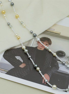 S925纯银混搭马卡龙长项链毛衣链