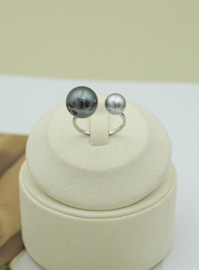 S925纯银双子座双珠珍珠戒指