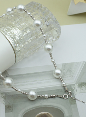 【奢华满天星】S925镭射 人造仿冷光澳白珍珠 项链