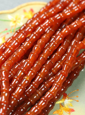 天然红玛瑙竹节吊坠DIY饰品配件