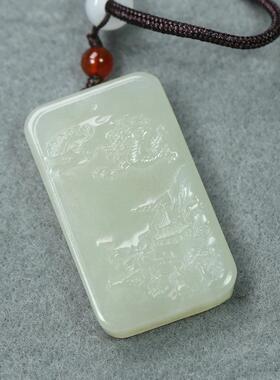 天然和田玉龙腾天下无事牌玉吊坠
