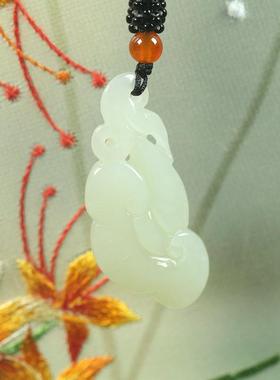 纯他和田玉白玉如意双面吊坠玉佩