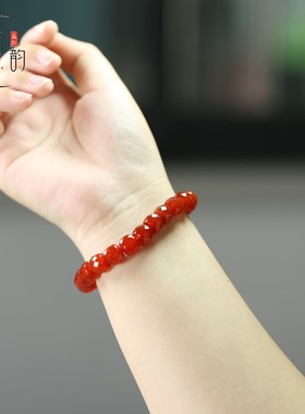 天然红玛瑙刻面闪钻手链